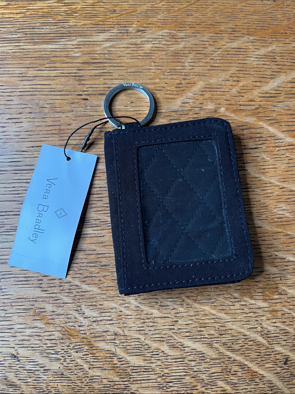 NWT Vera Bradley Classic Black Quilted Campus Double ID Case Wallet Keyring